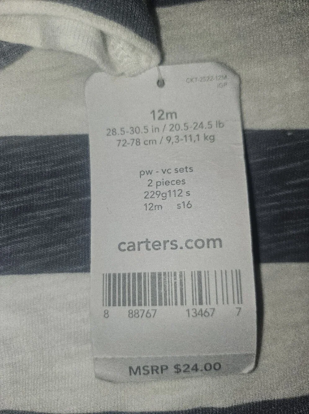 Carter's Striped Polo in Yellow, Cream & Gray 12 Months NWT